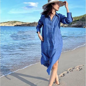 Summer Dress Casual Loose Dress Tunics Half Sleeves V-Neck Robes Midi Dresses Customized Dress Plus Size Clothing Linen Dress