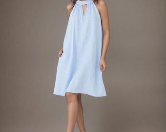Handmade Linen Halter Dress: Sleeveless A-Line Summer Outfit