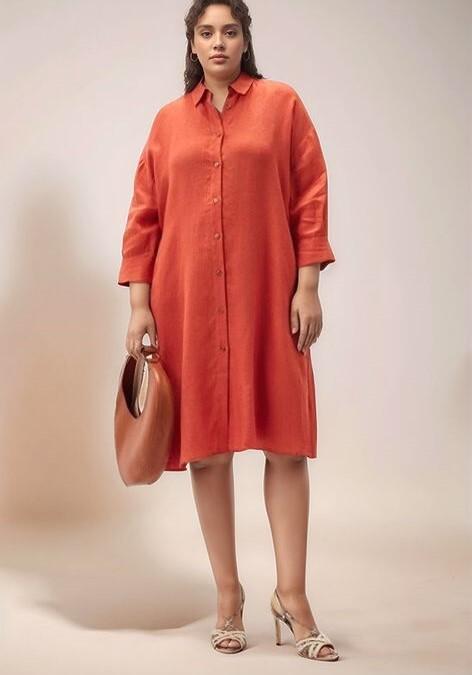 Orange Linen Shirt Dress  Button Down Loose Fit Midi - Etsy