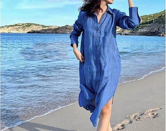 Summer Cotton Dress Casual Loose Tunics Short Sleeves V-neck Shirt Robes Midi  Dresses Customized Dress Plus Size Clothes Linen - Etsy