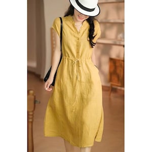 Washed Linen Shirt Dress with Pockets