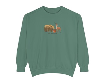 Forest Animal Comfort Colors Sweatshirt - Fall Vibes Deer Bear Squirrel, They Don't Scroll, Cozy Wildlife Lover Gift, Nature Inspired