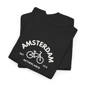Amsterdam Bike Netherlands Travel Cotton Tee - Dutch Cycling Vacation Shirt, Holland Trip Top, European Adventure Apparel, Europe Trip Shirt