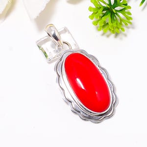 Red Coral Gemstone Solid 925 Sterling Silver Pendant, Handmade Pendant, Silver Pendant Jewellery, Wedding Pendant, Bride&#39;s Pendant Jewelry