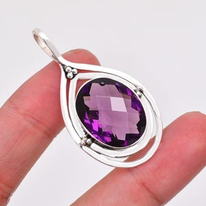 Purple Amethyst Pendant, Solid 925 Sterling Silver Handmade Jewelry, Healing Crystal Necklace, Gift For Her, February Birthstone