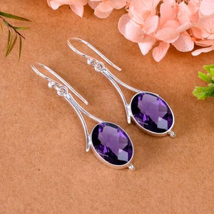 Purple Amethyst Earrings 925 Sterling Silver | Handmade Gemstone Jewelry | February Birthstone | Gift For Her | Dangle Earrings