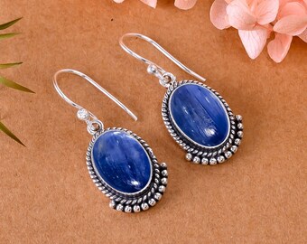 Kyanit Tropfen Ohrringe, Sterling Silber, Eleganter Edelstein, Antikes Valentinstag Geschenk für Sie