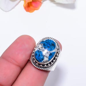 K2 Blue Azurite Ring, Solid 925 Sterling Silver Handmade Ring, Men&#39;s Ring, Adjustable Ring, Boho Ring, Blue Azurite Silver Ring, Unique Ring