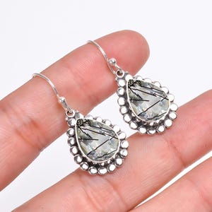 Black Rutilated Quartz Earrings 925 Sterling Silver | Natural Gemstone Dangle Earrings | Handmade Jewelry Gift For Her