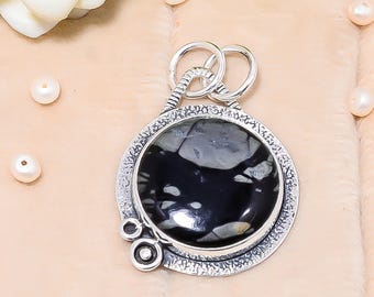 Picasso Jasper Pendant in 925 Sterling Silver, Handmade Artisan Round Jewelry, Trendy Pendant Gift