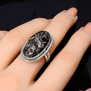 Turritella Fossil Agate Gemstone Solid 925 Sterling Silver Ring, Adjustable Ring Handmade Ring, Agate Ring, Wedding Gifts, Beautiful Ring