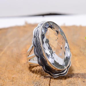 Sterlingzilveren ring met witte topaas: verstelbare handgemaakte sieraden, kerstcadeau