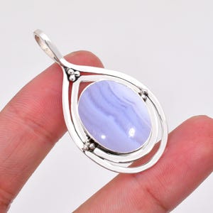 Blue Lace Agate Pendant, Solid 925 Sterling Silver Handmade Pendant, Gift For Her, Engagement Gift, Unique Silver Pendant, Gemstone Pendant