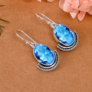Blue Topaz Gemstone Earring, Solid 925 Sterling Silver Earring, Dangle Earring, Handmade Earring, Wedding Earring, Attractive Jewelry