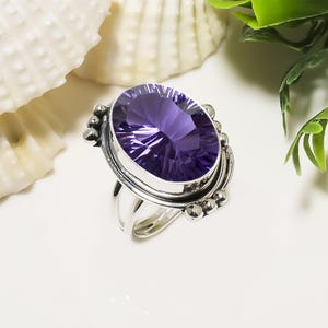 Purple Amethyst Gemstone Ring, Solid 925 Sterling Silver Jewelry Ring, Adjustable Ring, Handmade Jewelry, Birthday Gift, Unique Silver Ring