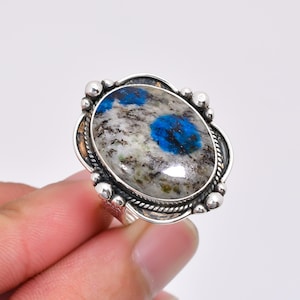 K2 Blue Azurite Ring, Solid 925 Sterling Silver Handmade Ring, Adjustable Ring, Oxidised Ring, Azurite Jewelry, Gift for her, Wedding Gift