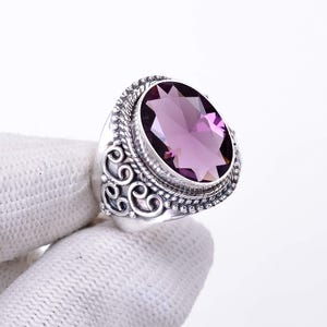 Purple Amethyst Ring, Solid 925 Sterling Silver Handmade Ring, Adjustable Ring, Oval Gemstone Ring, Engagement Ring Gift, Unique Silver Ring