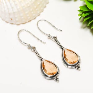 Morganite Quartz Earring, Solid 925 Sterling Silver Earring, Dangle Earring, Handmade Jewelry, Wedding Gift, Morganite Earring Jewelry