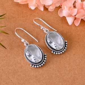 White Topaz Gemstone Solid 925 Sterling Silver Jewelry Earring, Wedding Gift, Beautiful Earring, White Topaz Earring, Dangle Earring Jewelry