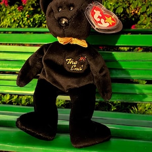 Raro oso Beanie Baby &quot;The End&quot; de TY de 1999, nuevo, con errores de etiqueta y estuche. Peluche coleccionable retirado.