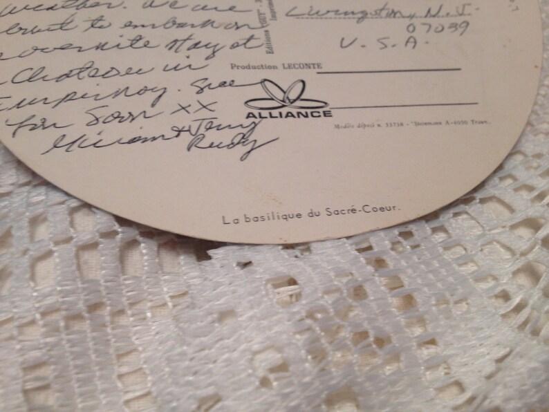 Round Vintage Paris Post Card Multicolored 6 Inches Cancelled Stamp