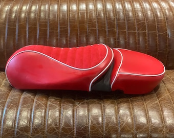 Vespa Split Seat – Red Pattern, Handmade Genuine Leather