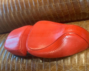 Vespa Split Seat – Red Snakeskin Patter, Handmade Genuine Leather