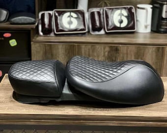 Vespa Split Seat – Black Pattern, Handmade Genuine Leather