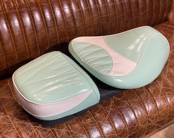 Vespa Split Seat – Black Pattern, Handmade Genuine Leather