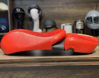 espa Split Seat – Red Snakeskin, Handmade Genuine Leather with Cartoon Embroidery