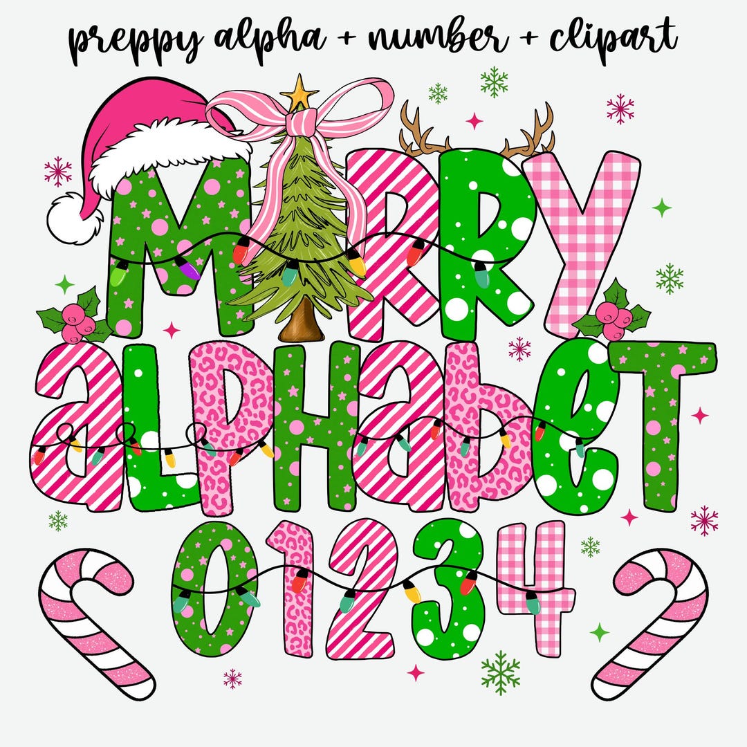 Preppy Christmas Alphabet PNG Bundle With 5 Festive Font Styles Holiday ...