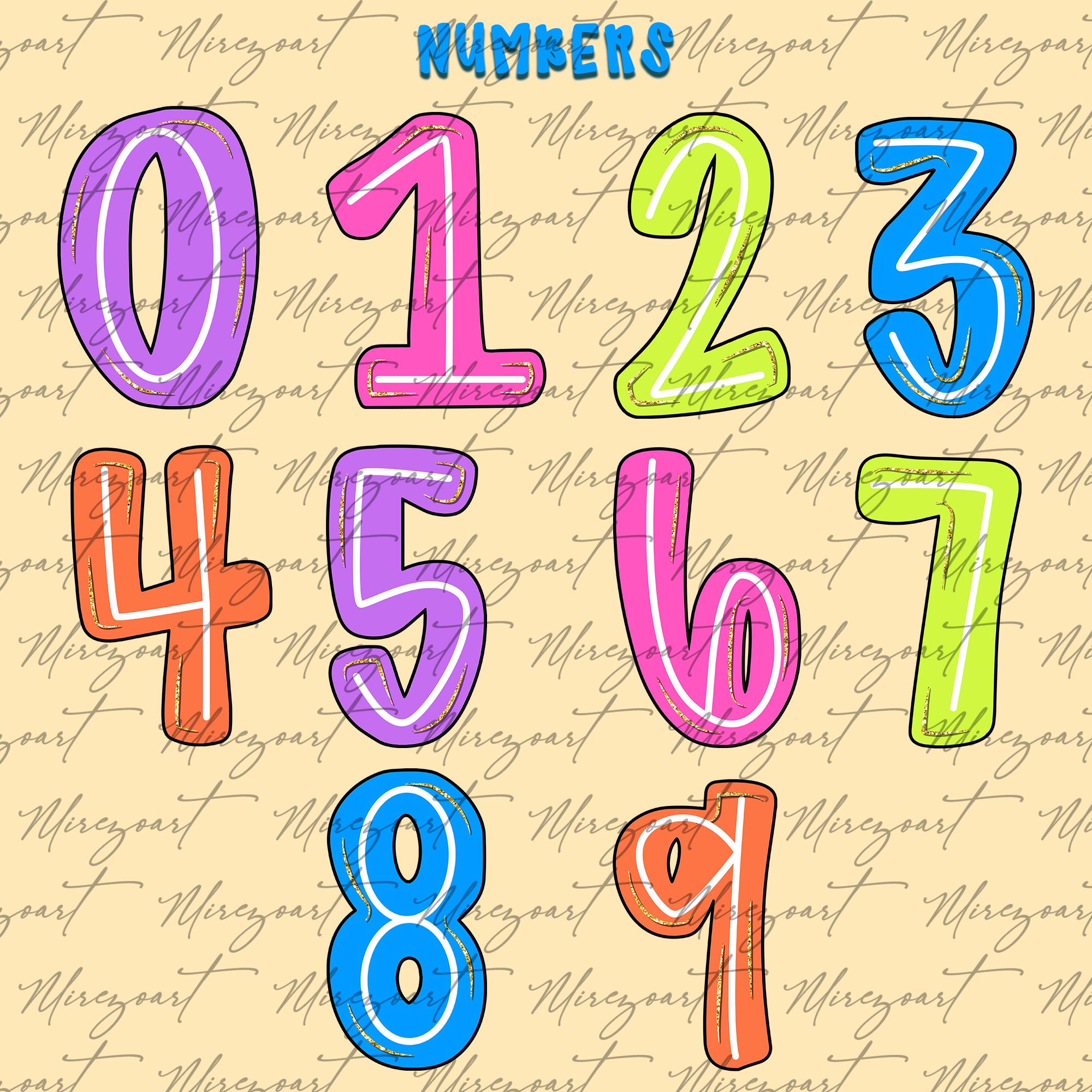 Preppy Neon Alphabet PNG Bundle Cute School Letters Numbers Clipart Set ...