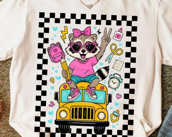 Coquette Teacher PNG Design Retro Tvättbjörn Tillbaka till skolan Clipart för sublimering, söt klassrumsdekor, skjortor och hantverk