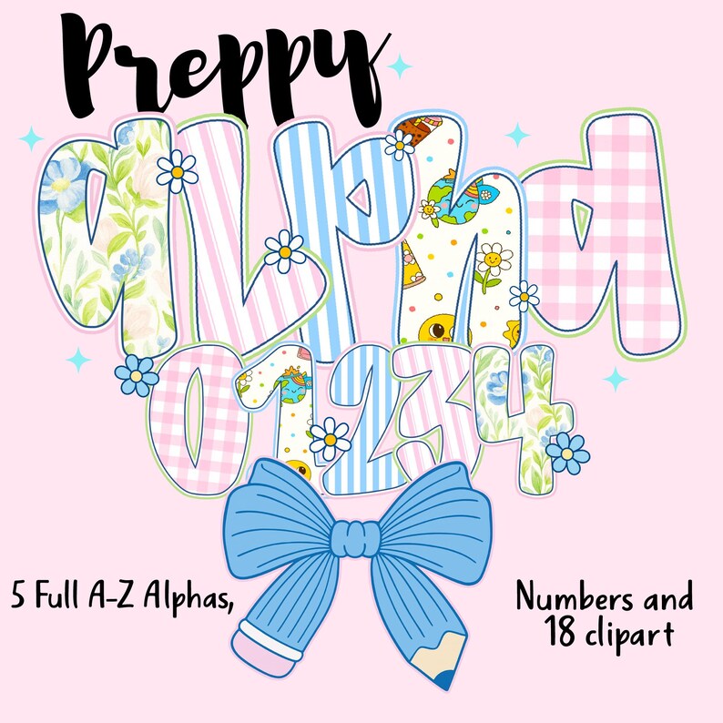 Preppy Alphabet PNG Font Bundle Gingham Aesthetic Letter Clipart Set ...