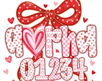 Valentine's Day Alphabet PNG Letters Bundle with Numbers Clipart and Red Bow Heart Elements for Sublimation Crafts and Designs