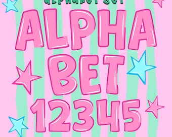 Coastal Preppy Alphabet PNG Bundle Pink Stripe Letters Numbers Clipart Set Beachy Font for Sublimation Cricut Summer Designs