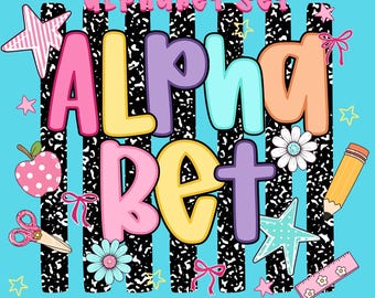 Preppy Striped School Alphabet PNG Bundle Back to School Letters Numbers Composition Notebook Clipart Set Coastal for Sublimation Designs
