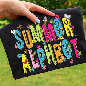 Retro Summer School Alphabet PNG Bundle Colorful Letters Numbers Clipart Set Cute Teacher Font for Sublimation Cricut Back to School Designs image 7