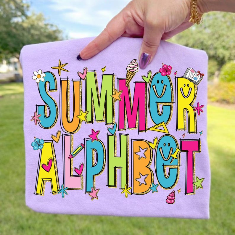 Retro Summer School Alphabet PNG Bundle Colorful Letters Numbers Clipart Set Cute Teacher Font for Sublimation Cricut Back to School Designs image 11