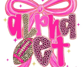 Coquette Football Breast Cancer Alphabet PNG – Hot Pink Leopard Letters, Numbers & Feminine Clipart for Sublimation Awareness Designs