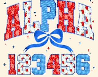 Summer Floral Checkered Alphabet PNG Bundle Patriotic Coquette Letters Numbers Bow Clipart USA Sublimation Cricut PNG