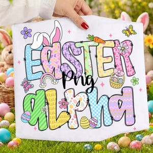 Pastel paasalfabet PNG bundel konijntjesletters cijfers en lente clipart set voor sublimatie Cricut ambachten schattig konijntje alfabetafbeeldingen afbeelding 6