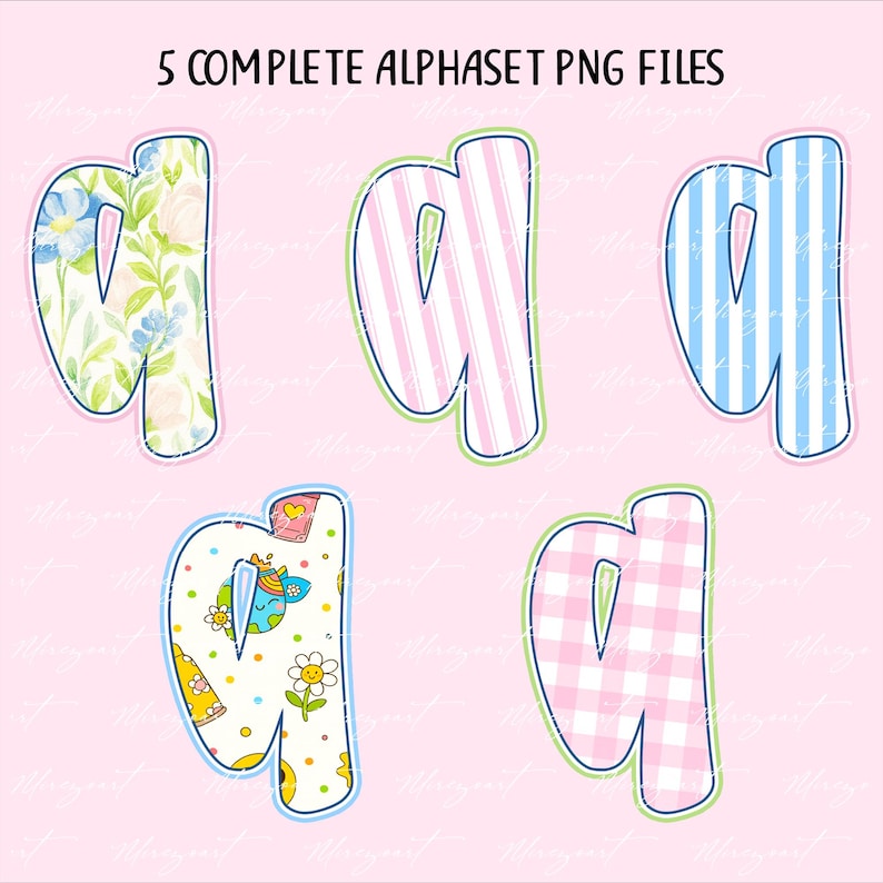 Preppy Alphabet PNG Font Bundle Gingham Aesthetic Letter Clipart Set ...