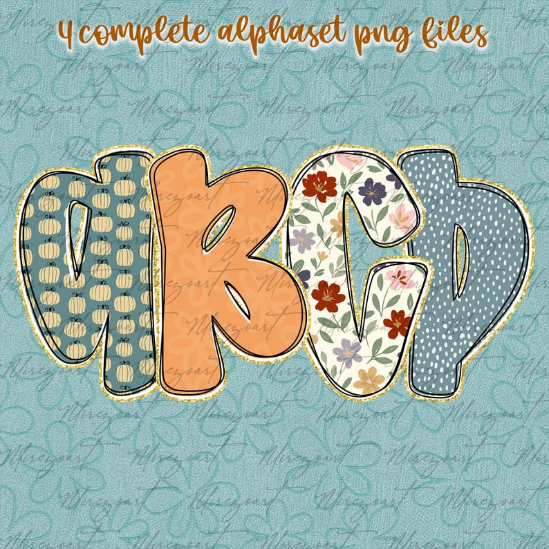 Preppy Floral Fall Coquette Alphabet PNG Set – Brushstroke Letters ...