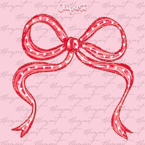 May include: A red bow with white heart accents and glitter details. The bow is a decorative element, possibly for crafts or gift wrapping. The word "Clipart" is written in white at the top.