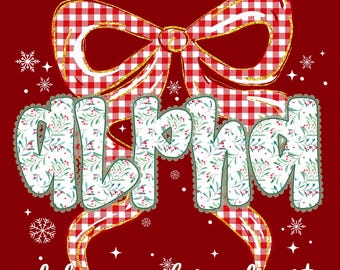 Pacote de fontes do alfabeto PNG de Natal Coquette com letras xadrez vermelhas de renda e clipart floral para artesanato por sublimação