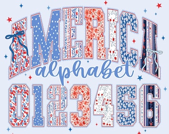 4. Juli Alphabet PNG Bundle Vaterländische Buchstaben Zahlen USA Clipart Set Rot Weiß Blau Schrift für Sublimation Cricut Inbezug auf Unabhängigkeitstag Design