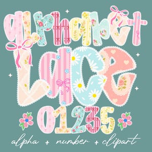Lace Floral Alphabet PNG Bundle Shabby Chic Romantic Letters Clipart Set for Wedding Invitations, Sublimation & DIY Crafts