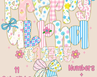 Preppy Font PNG Bundle Floral Checkered Alphabet Letters Clipart for Sublimation, Scrapbooking, Digital Design & DIY Crafts