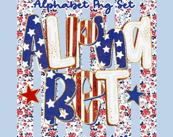 4th of July Alphabet PNG Bundle Patriotic Letters Numbers USA Flag Font Independence Day Clipart Set Sublimation Cricut Designs